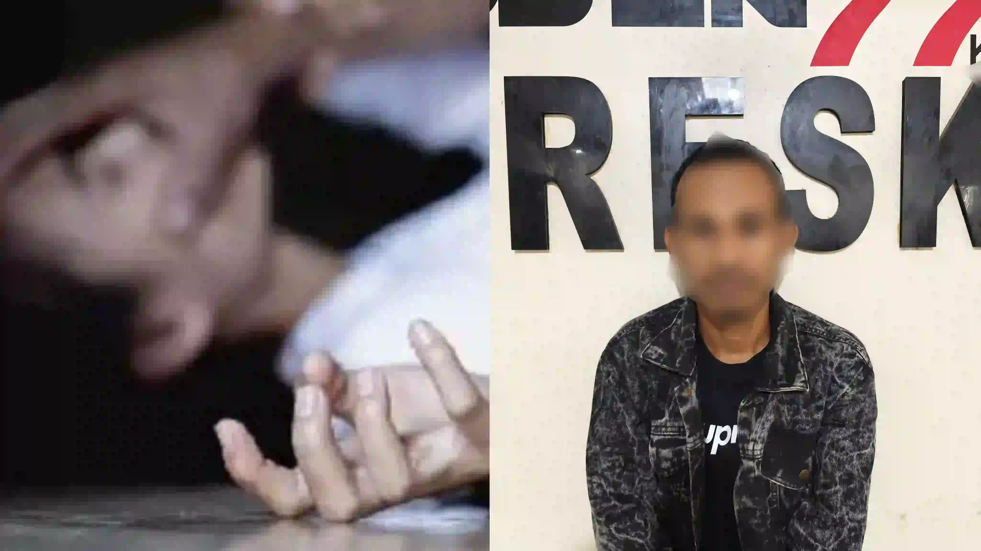 Ilustrasi pelecehan seksual (kiri), terduga pelaku RM (kanan) saat diamankan pihak berwajib. Foto: Ist.