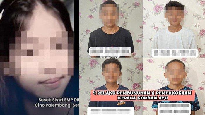 Empat anak baru gede (kanan) tersangka pemerkosaan dan pembunuhan terhadap siswi SMP (kiri) di Palembang. Foto: Repro Tribunnews