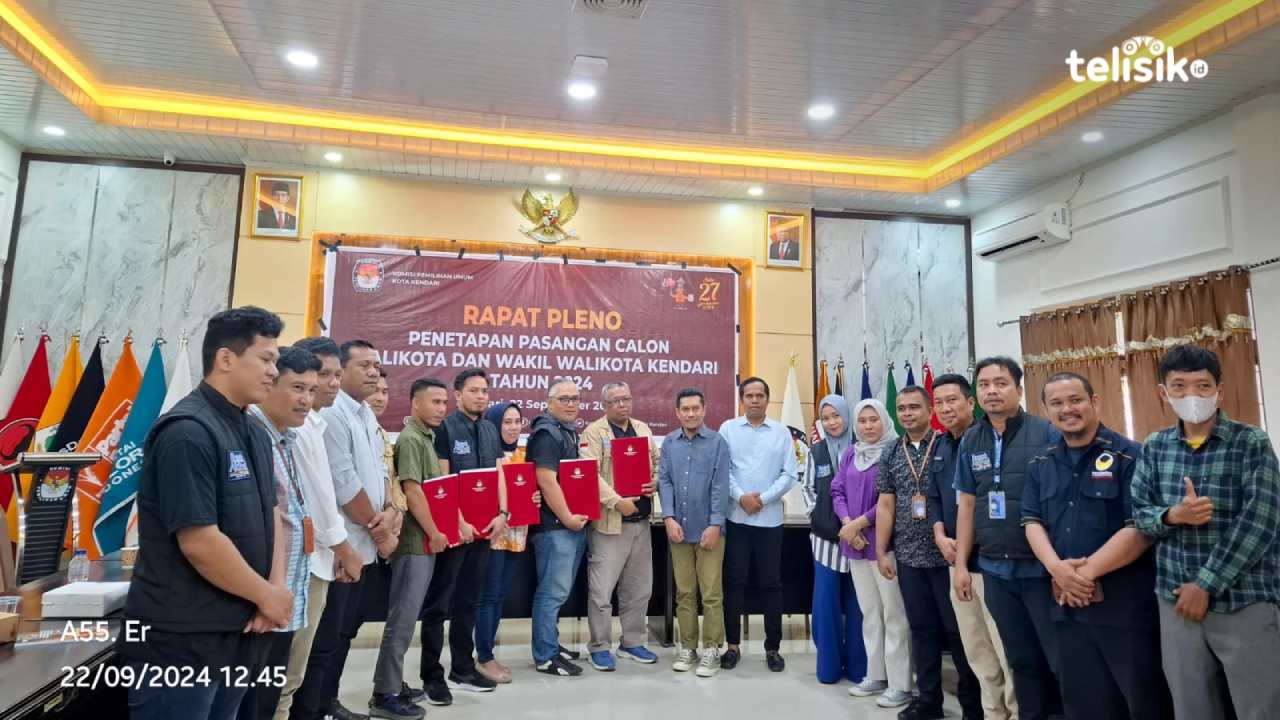 KPU Kota Kendari resmi menetapkan lima pasangan calon (paslon) Wali Kota dan Wakil Wali Kota Kendari, Minggu (22/9/2024). Foto: Erni Yanti/Telisik