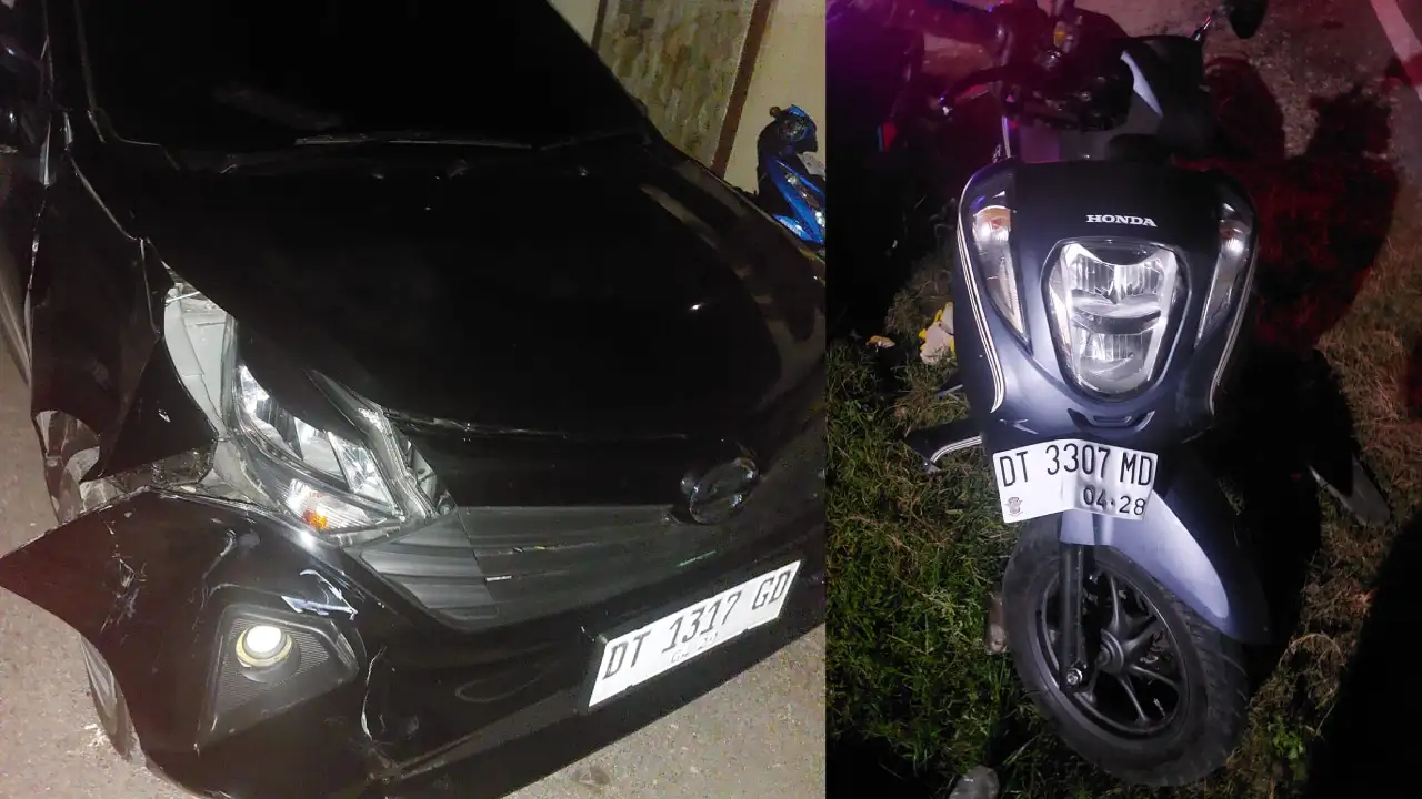 Mobil dan sepeda motor yang bertabrakan di perempatan SOR La Ode Pandu. Foto: Ist.