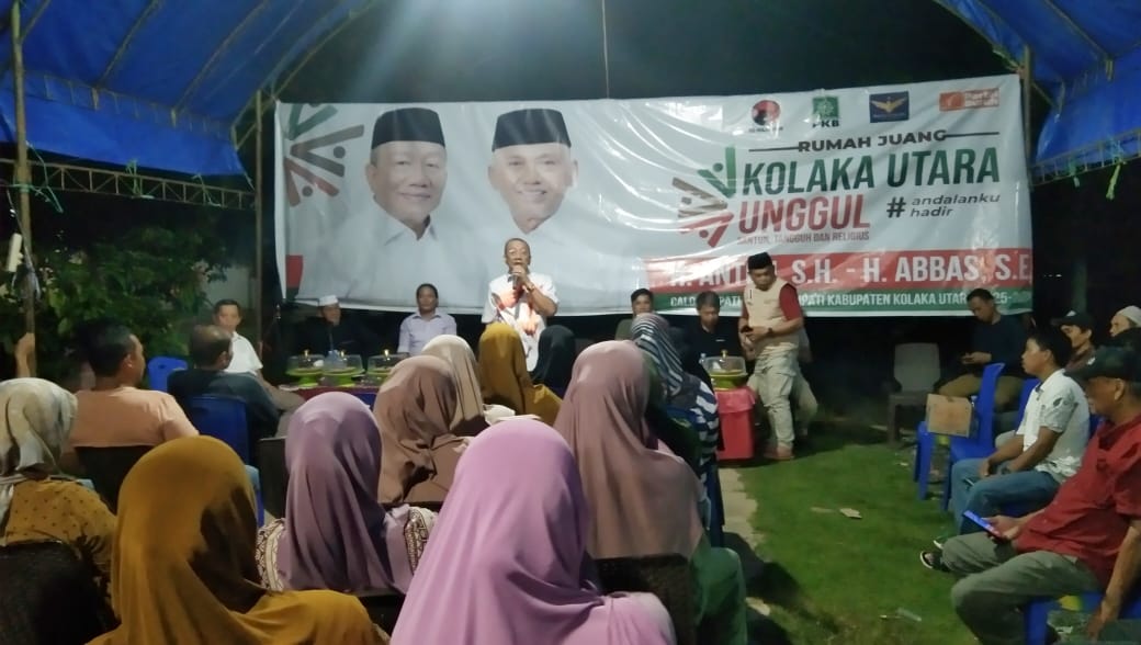 Calon Bupati Kolaka Utara, H. Anton saat kampanye dialogis di hadapan 300 simpatisan di Desa Lelewawo, Kecamatan Batu Putih. Foto: Tim IT Andalanku Hadir