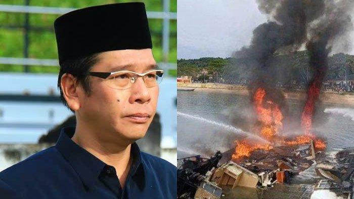 Speedboat terbakar di Pelabuhan Bobong, Pulau Taliabu. Calon Gubernur Maluku Utara, Benny Laos menjadi korban meninggal dunia. Foto: Repro tribunews.com
