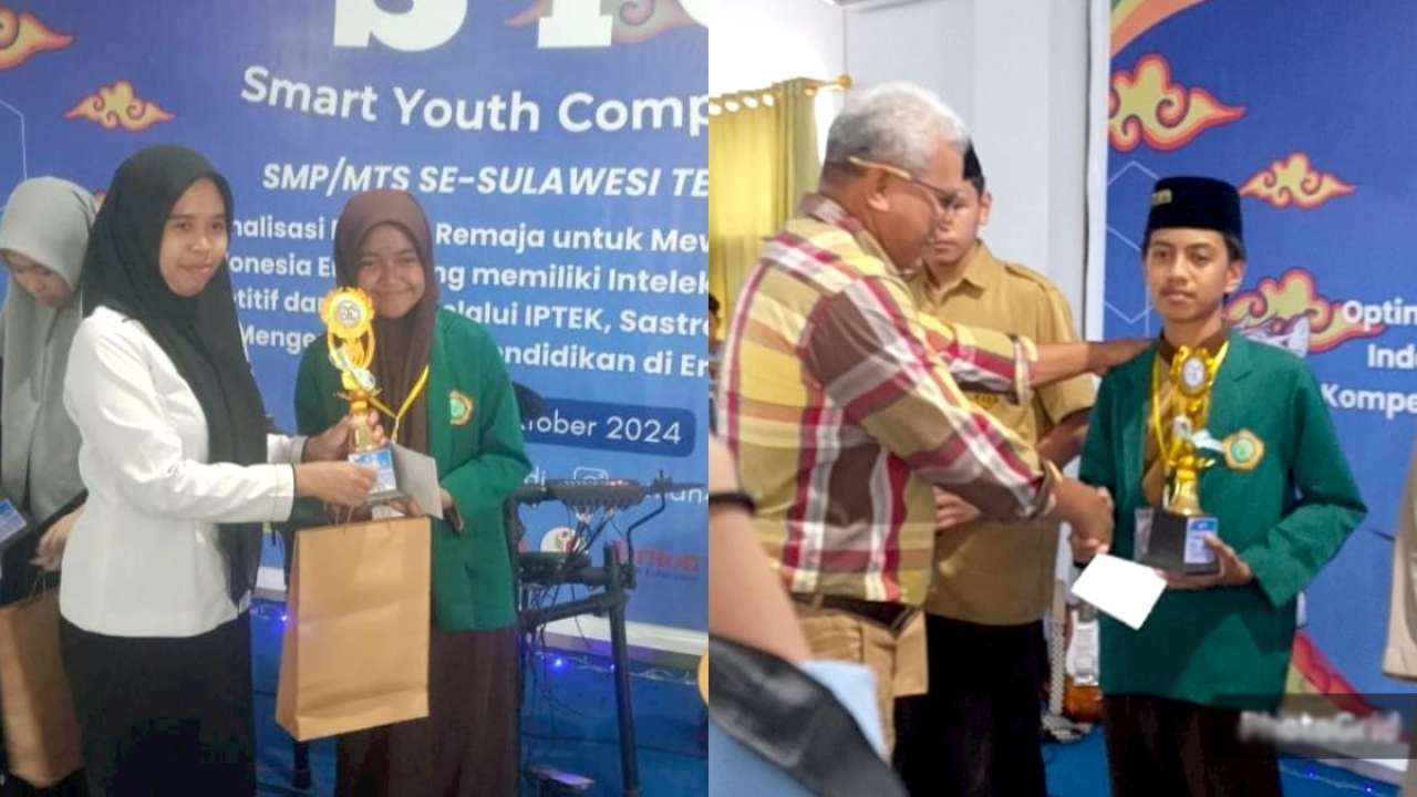 Dua santri Pondok Pesantren Al Ihsan Baron Kendari berhasil jadi juara pada cabang lomba Tahfidz Qur'an tingkat SMP se-Sulawesi Tenggara. Foto: Ist.