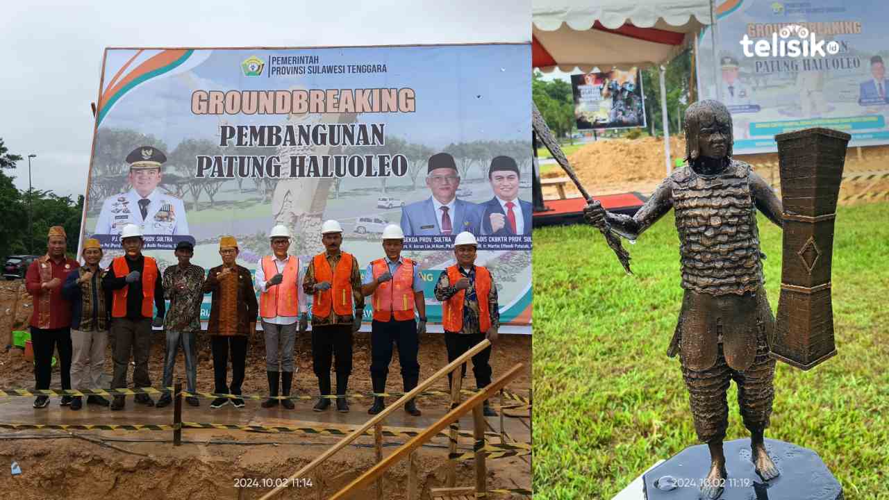 Peletakan batu pertama pembangunan patung Pahlawan Haluoleo di bundaran Bandara Haluoleo. Foto: Sigit Purnomo/Telisik