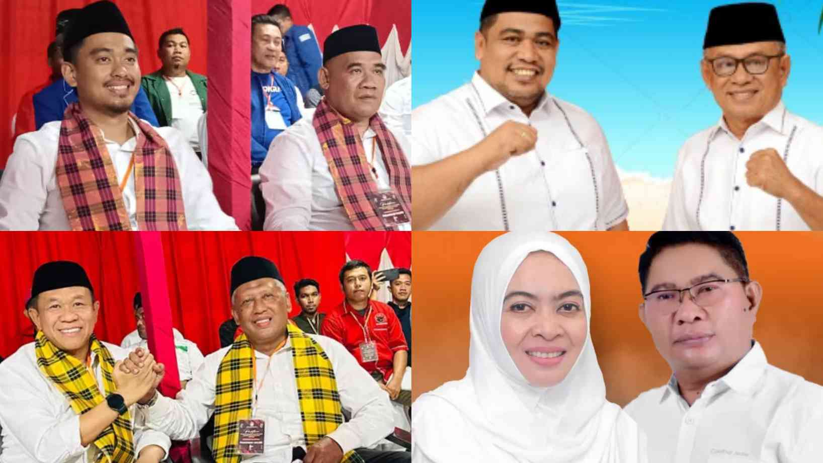 Pasangan Rifqi Saifullah Razak–Muhammad Farid (kiri atas), Abdul Rahman–H. Muhammad Yasran Djamula (atas kanan), H. Andi Muhammad Lutfi–H. Muhammad Rijal (bawah kiri) dan Wa Ode Nurhayati–M Yacub Rahman (bawah kanan). Foto: Ist
