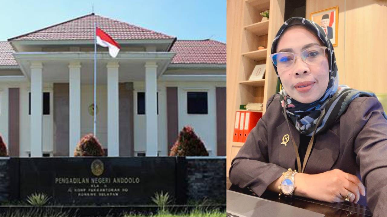 Pengadilan Negeri Andolo tempat perkara diadili (kiri), Humas Pengadilan Negeri Andolo, Nursinah (kanan). Foto: Ist