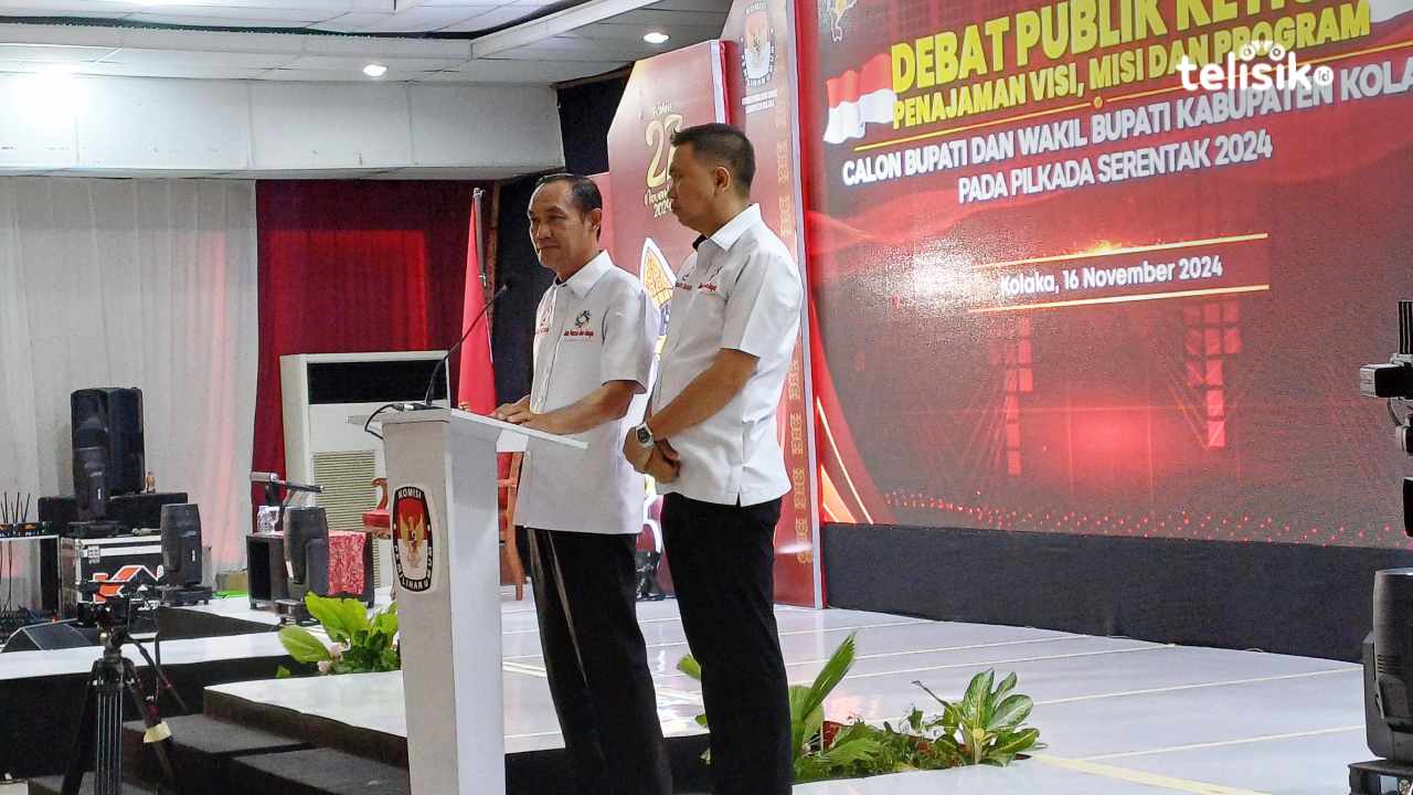 Paslon Jayadin-Deni saat memaparkan visi misi dan program di debat ketiga pasangan calon Bupati-Wakil Bupati Kolaka, Sabtu (16/11/2024). Foto: Egit Riski/Telisik