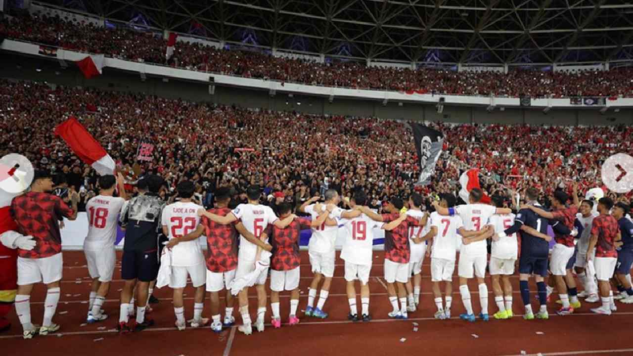 Para pemain Timnas Indonesia saat berlaga di Stadion Utama Gelora Bung Karno (SUGBK). Foto: Repro PSSI