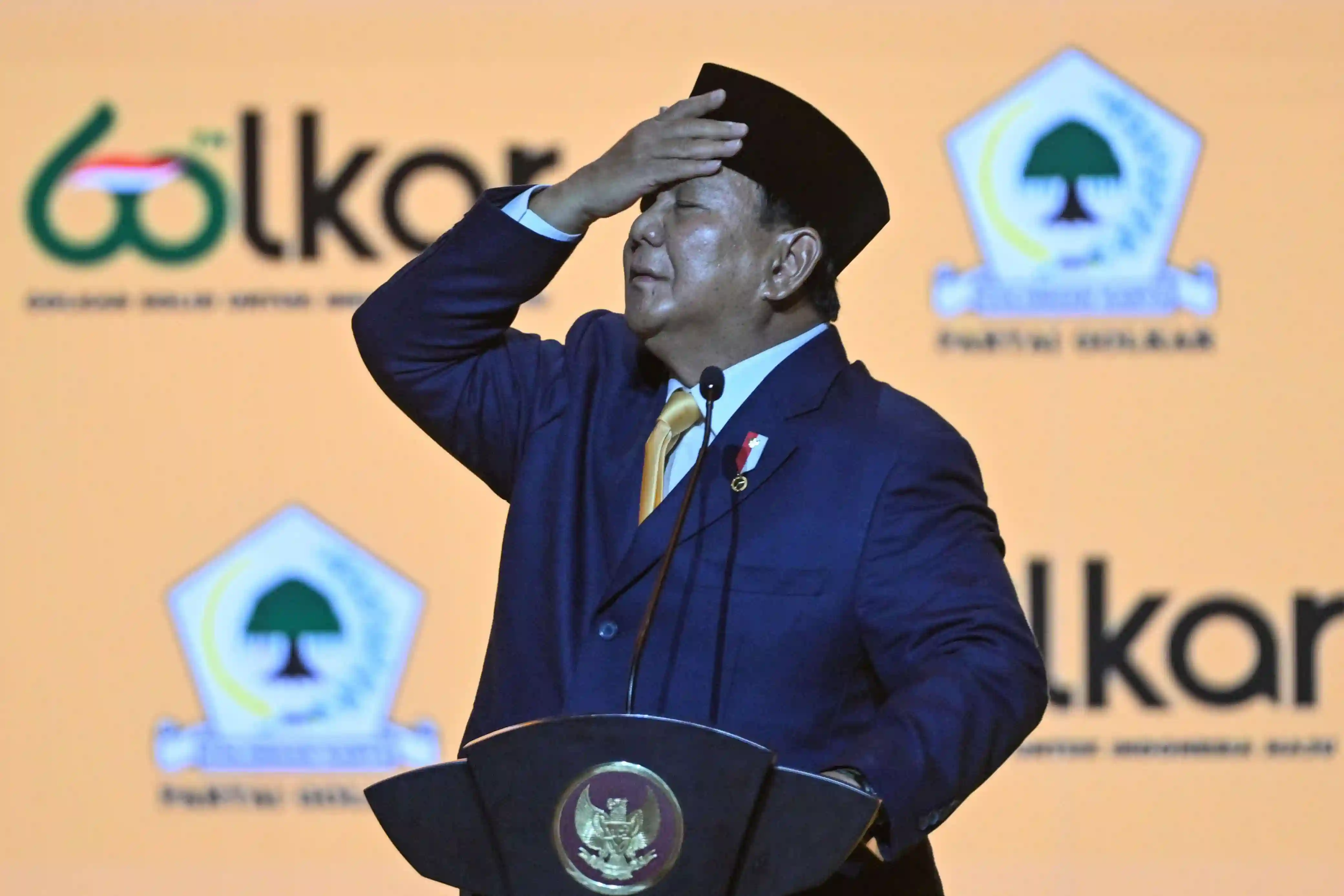 Sentil Bahlil, Prabowo Kelakar Soal Kampus dan Bahasa Inggris. Foto: Repro RRI/Antara