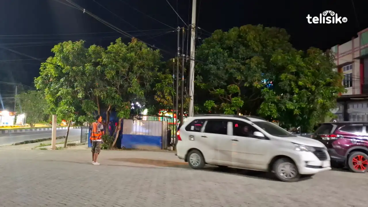 Seorang tukang parkir yang sedang bekerja mengarahkan pengemudi untuk memarkirkan kendaraannya. Foto: Erni Yanti/Telisik
