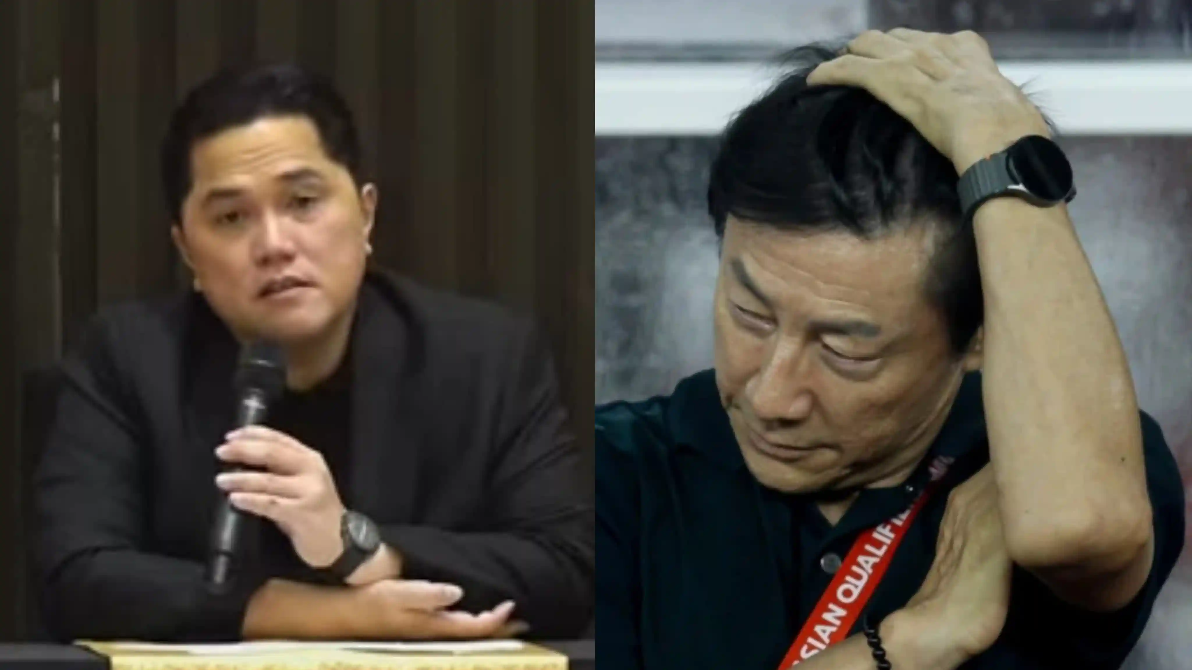 Erick Thohir saat mengumumkan pemecatan Shin Tae Yong. Foto: YouTube@PSSI TV/Tvone