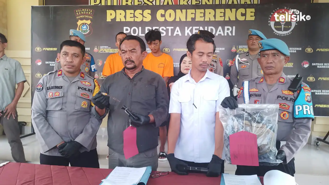 Press Conference Polresta Kendari terkait penikaman pria asal Muna. Foto: Mirdad/Telisik