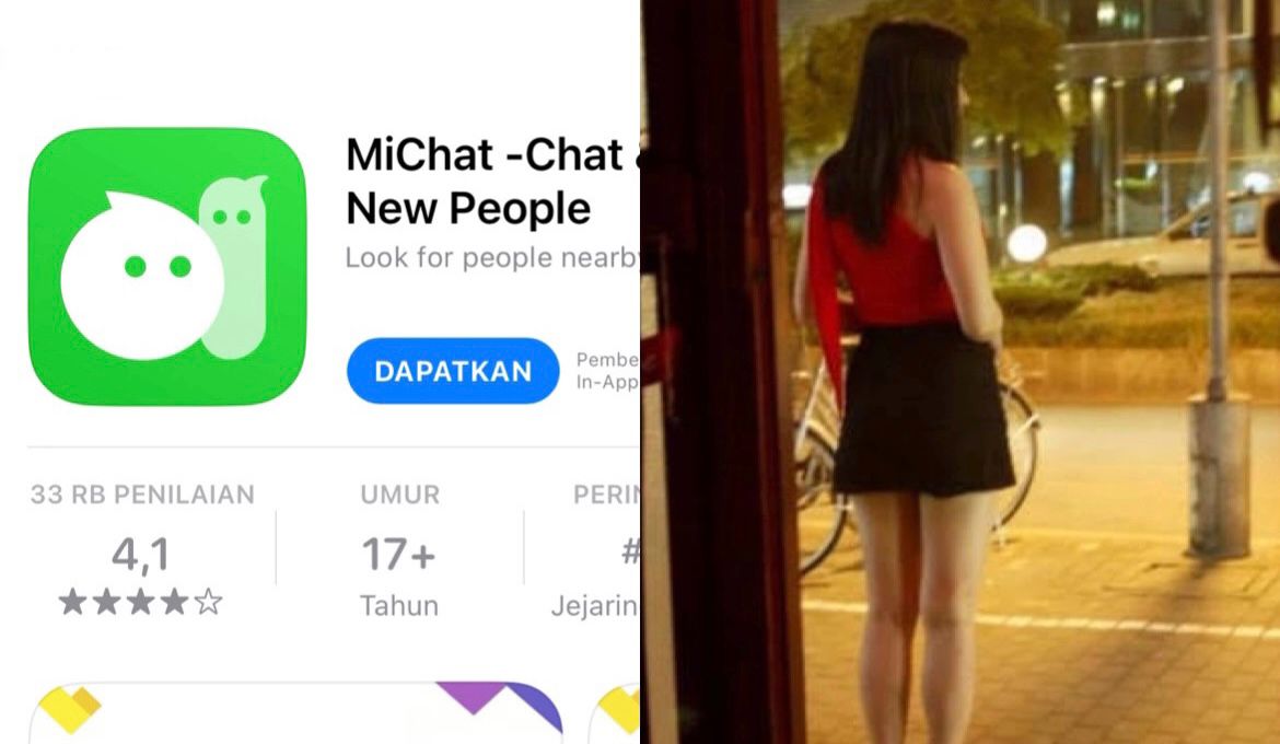 Aplikasi MiChat dan ilustrasi pekerja seks komersial yang menjajakan layanan secara online. Sumber Foto: Reuters