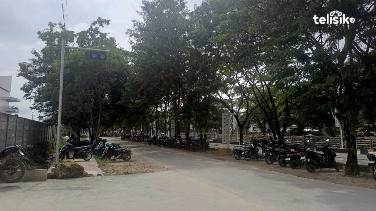 Kondisi lahan parkir liar di area hasil penataan Kali Kadia, samping Mall The Park Kendari, Jalan Antero Hamra. Foto: Adinda Septia Putri/Telisik