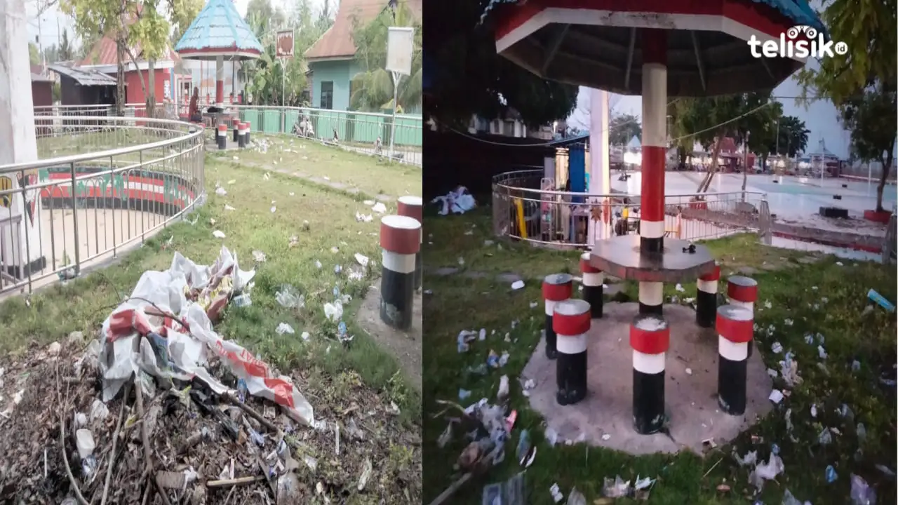 Tampak sampah berserakan pada area Taman Mawasangka. Foto: Muh. Adi Alamsyah/Telisik