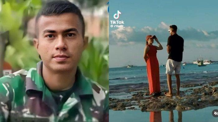 (Kiri) Foto mendiang Pratu Andi Tambaru dan (Kanan) Momen kebersamaan Pratu Andi dengan kekasihnya. Foto: Repro tribunnwes.com