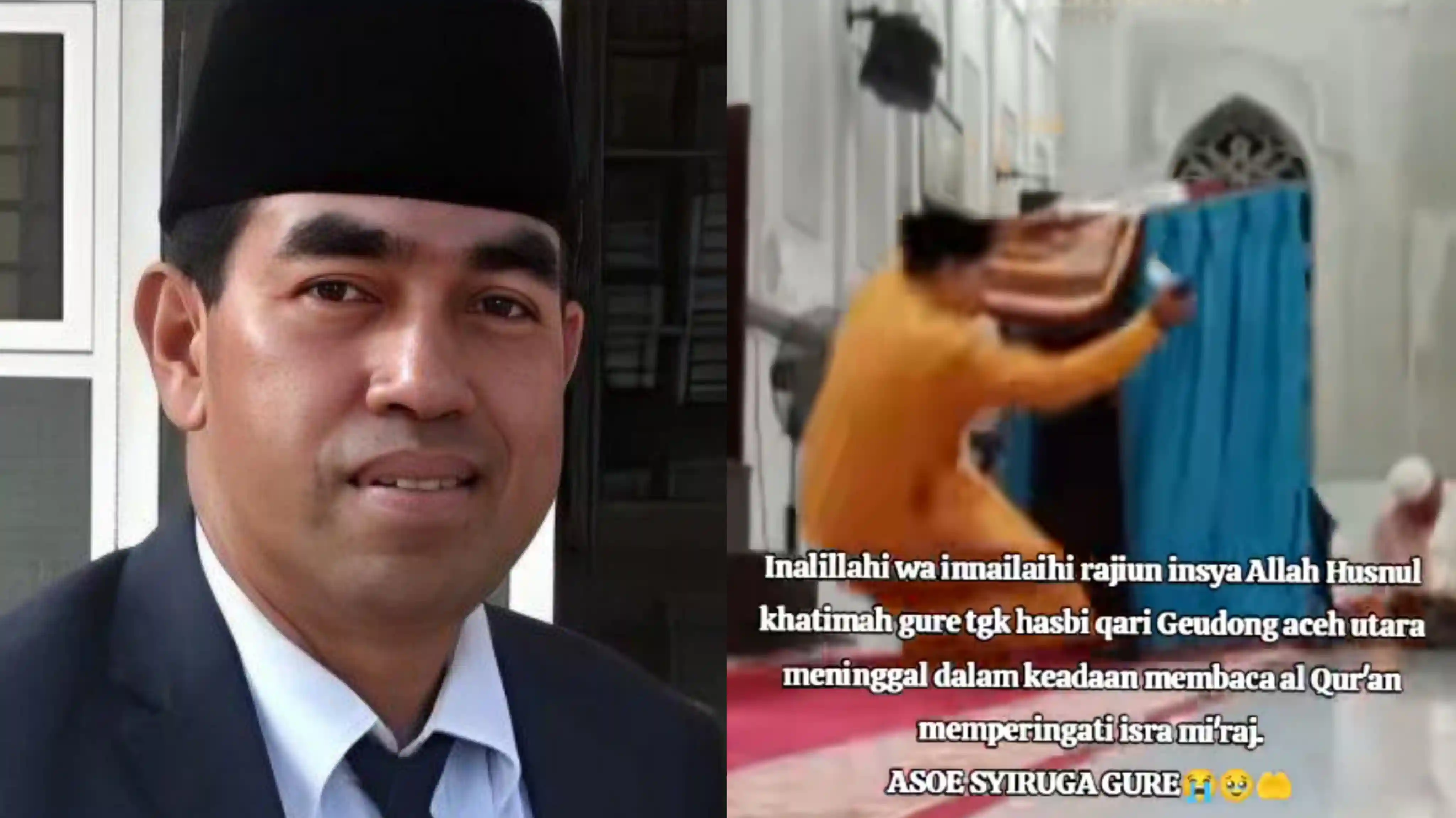 Teungku Hasbi Ahmad, qari Aceh, meninggal saat baca Alquran di Isra Miraj. Foto: Repro Tribunnews/screenshoot video