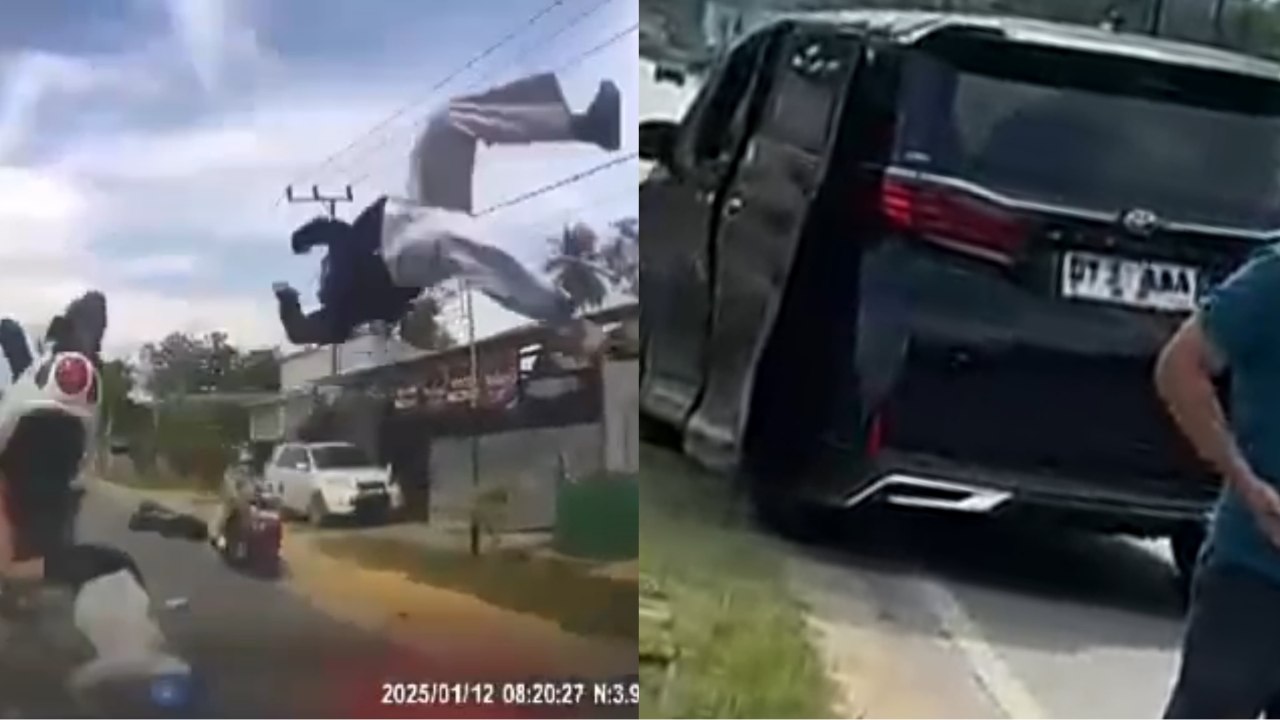Cuplikan video Honda Scoopy menabrak Alphard hitam di Konawe. Foto: Screenshoot video
