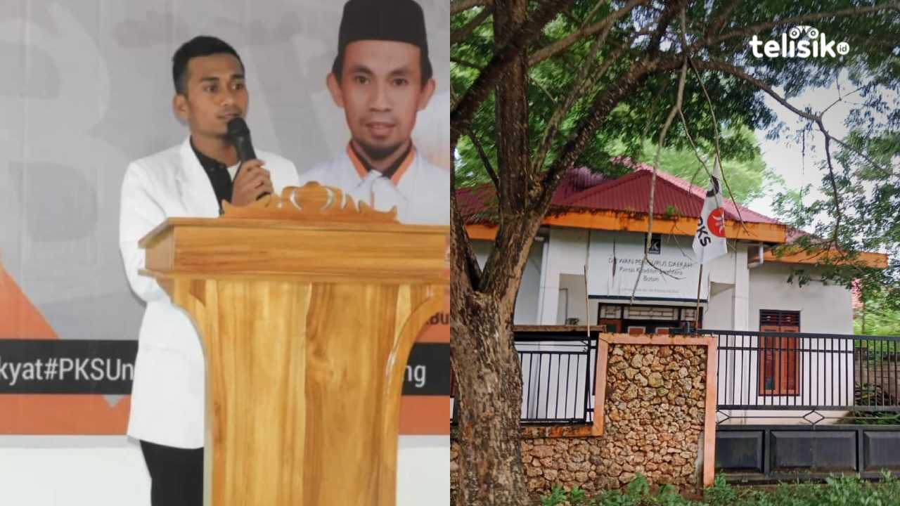 Ketua DPD PKS Buton, Muhamad Alam, dan kantor PKS Kabupaten Buton. Foto: Febriyani/Telisik