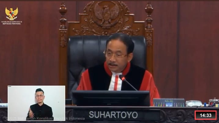 Ketgam: Capture Video rapat PHPU yang dipimpin oleh Ketua MK, Suhartoyo, disiarkan langsung melalui saluran kanal resmi Mahkamah konstitusi RI. Foto: Ist.