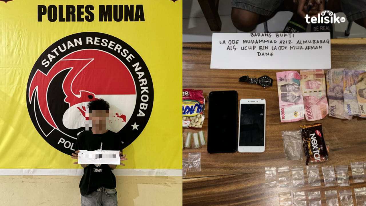 Tersangka pengedar sabu berinisial LM beserta barang bukti. Foto: Sunaryo/Telisik