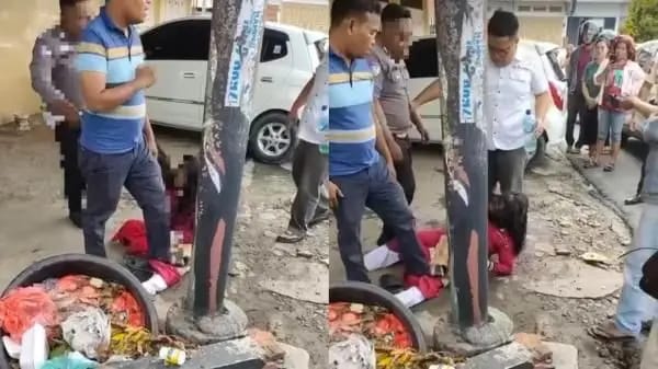 Video polisi tendang kepala wanita ODGJ viral, memicu berbagai reaksi publik. Foto: Screenshot video.