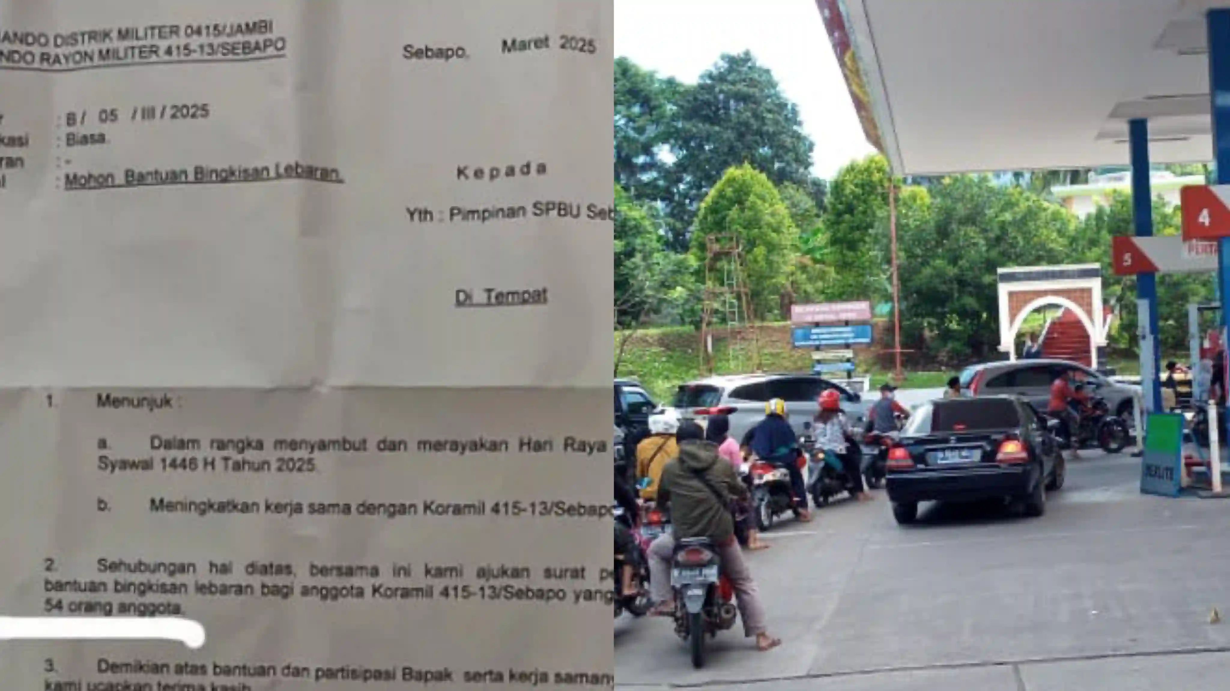 Surat Koramil minta bingkisan Lebaran ke pengusaha SPBU viral di media sosial. Foto: Repro Suara.com