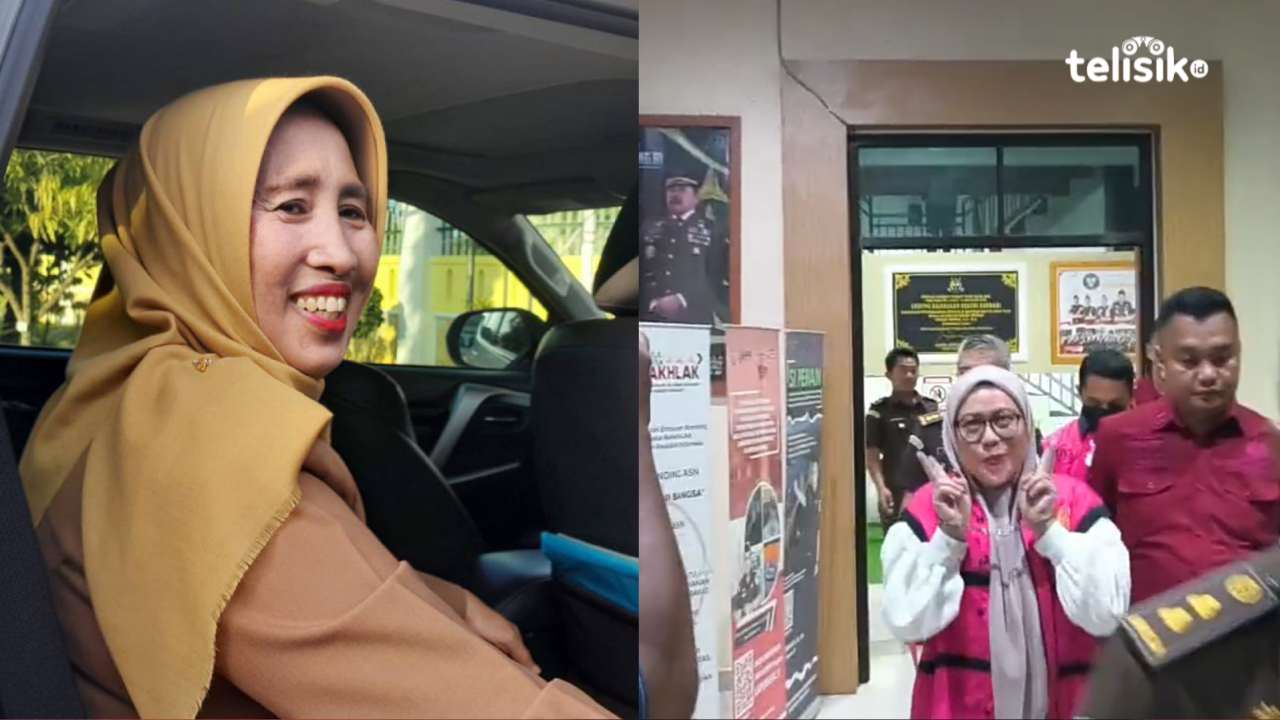 Eks Sekda Kota Kendari, Nahwa Umar (kiri), dan ASN Pemkot Ariyuli Ningsih Lindoeno (kanan), ditetapkan jadi tersangka korupsi, Rabu (16/4/2025). Foto: Telisik/Ist.