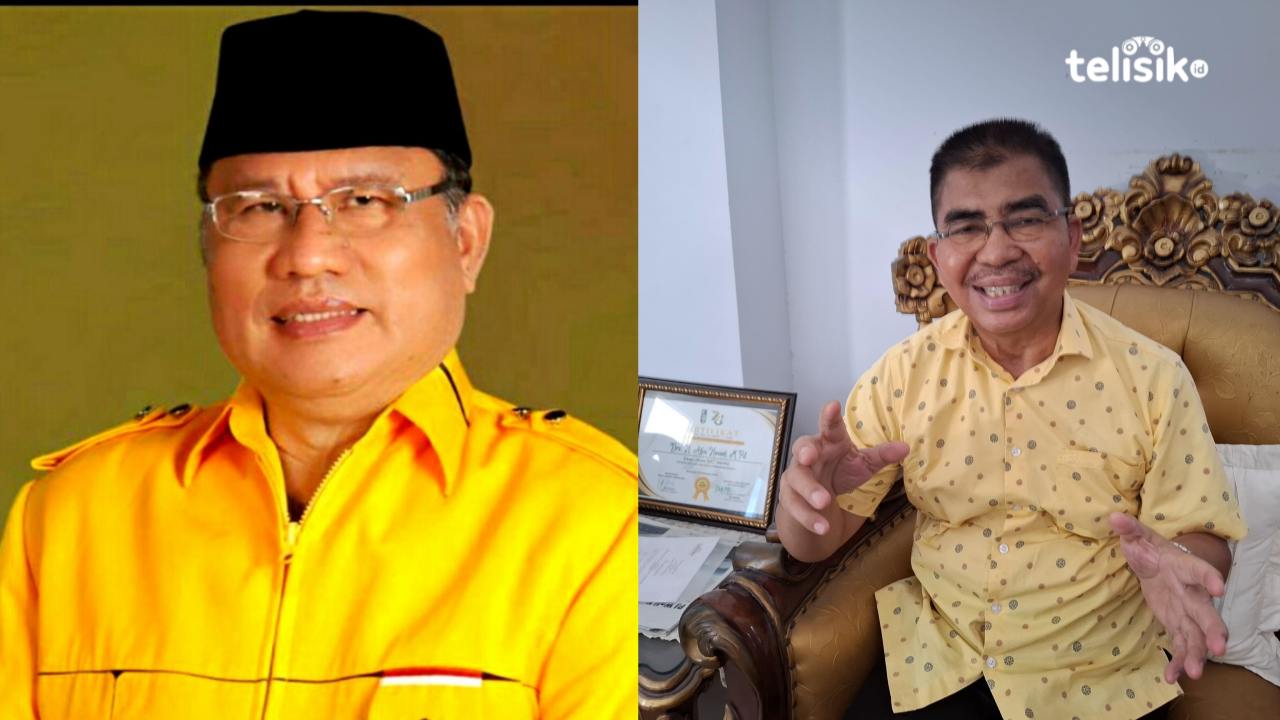 Ketua Panitia Musda Golkar Sultra, Abu Hasan (kiri), dan Ketua DPD I Golkar Sulawesi Tenggara, Hery Asiku. Foto: Erni Yanti/Telisik