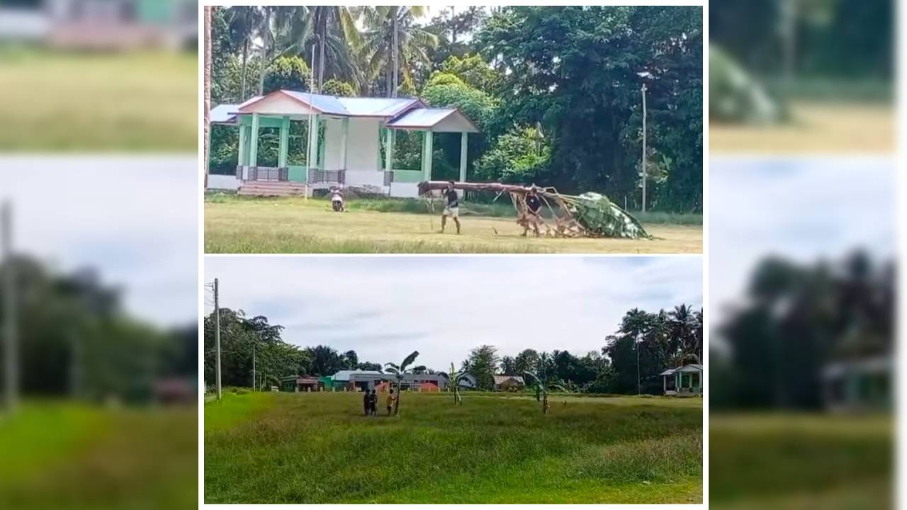 Aksi tanam pohon pisang di tengah lapangan oleh pemuda karang taruna Desa Bahari, Kecamatan Tolala, Kolaka Utara. Foto: tangkap layar video.