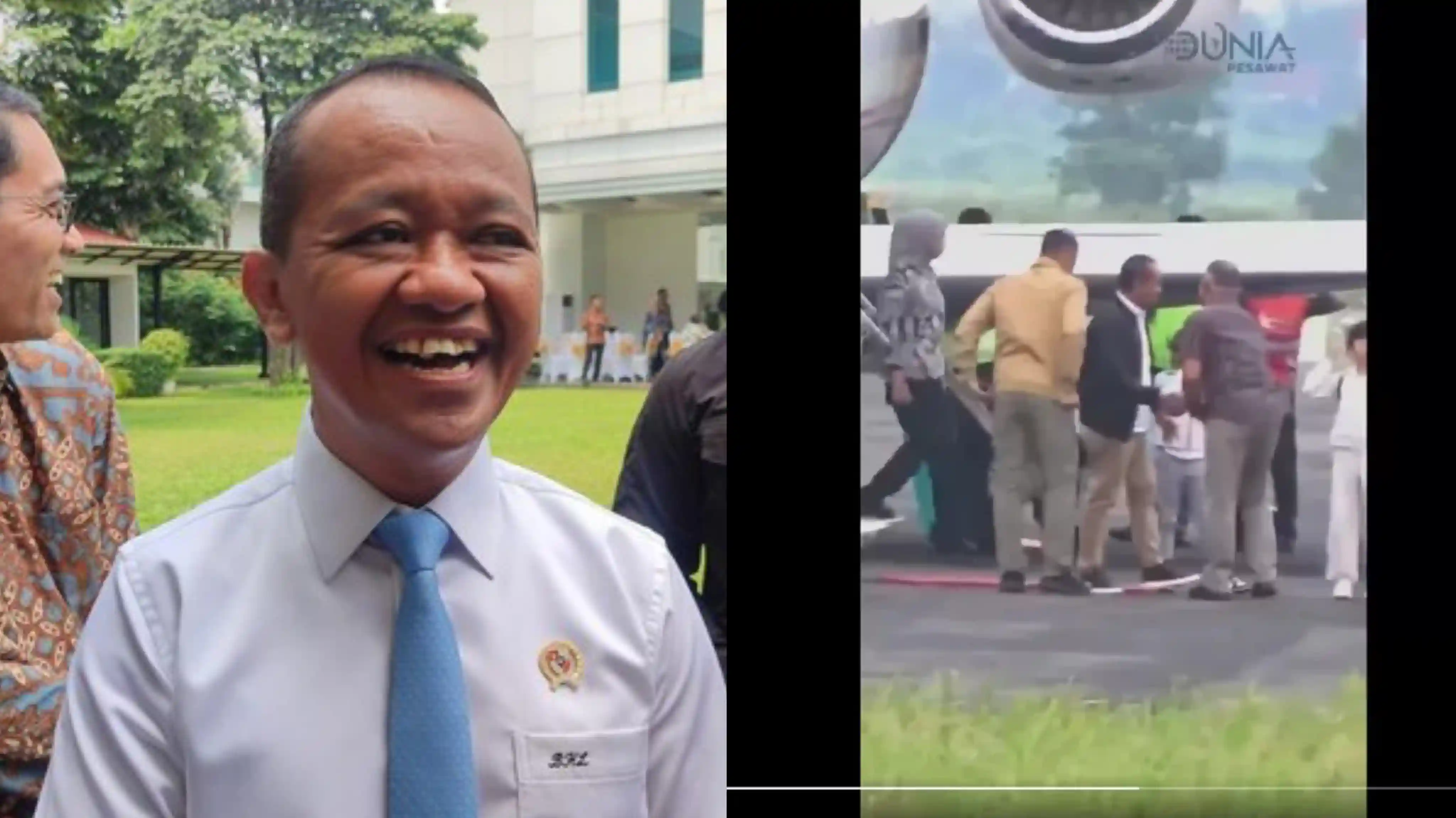 Video Bahlil dan keluarga turun dari jet pribadi viral di media sosial. Foto: Repro Detik.
