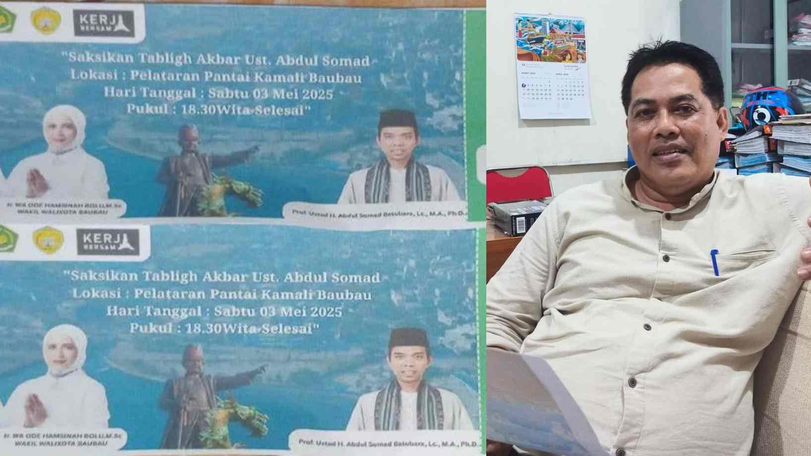 Kepala Dinas Komunikasi dan Informatika (Diskominfo) Kota Baubau, Andi Hamzah Machmud, dan model kupon berbayar yang beredar. Foto: Ist.