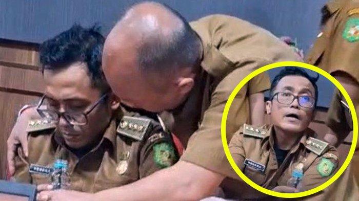 Video viral seorang Camat, mendadak sesak napas saat diperiksa Inspektorat Kota Medan. Foto: Repro Tribunnews.