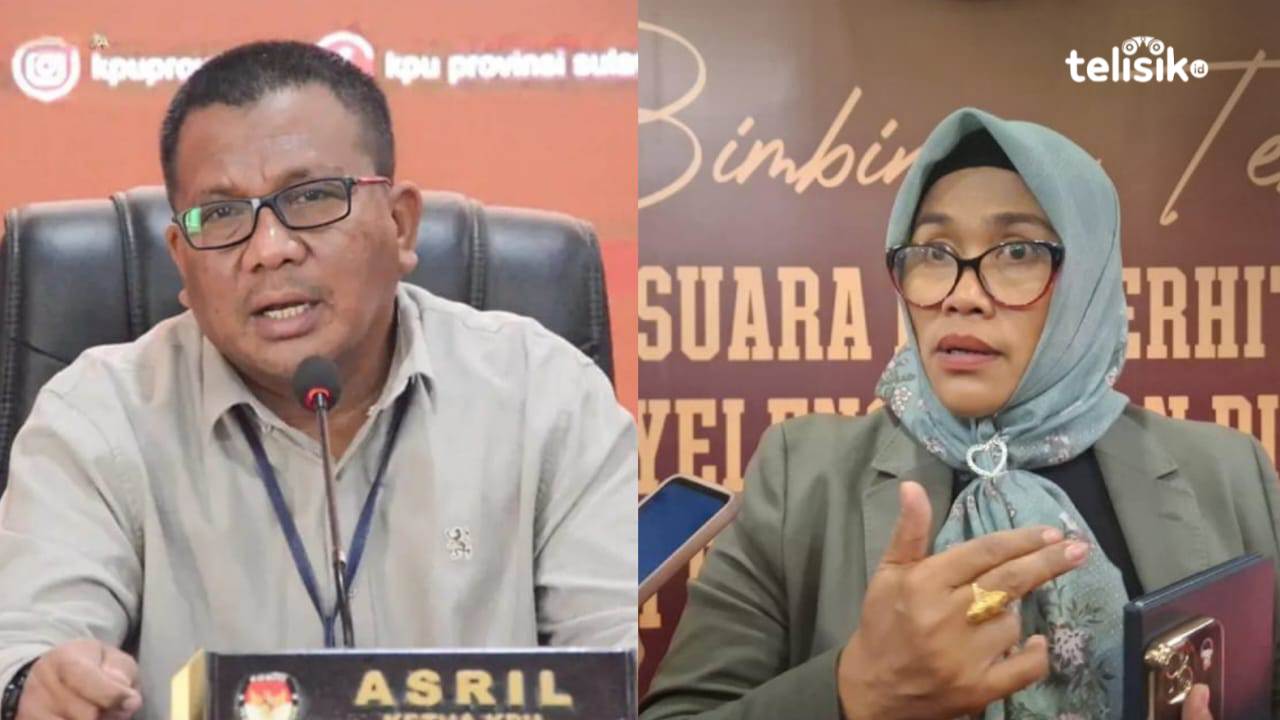 Ketua KPU Sultra, Asril (kiri), dan Plt Ketua KPU Sultra, Suprihaty Prawaty Nengtias. Foto: Erni Yanti/Telisik