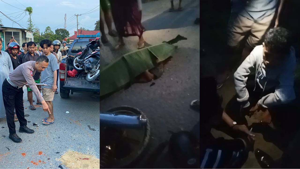 Polisi tengah melakukan olah TKP, mahasiswa yang diduga mengantuk tabrak karyawan honorer Kamis (8/5/2025). Foto: Ist.