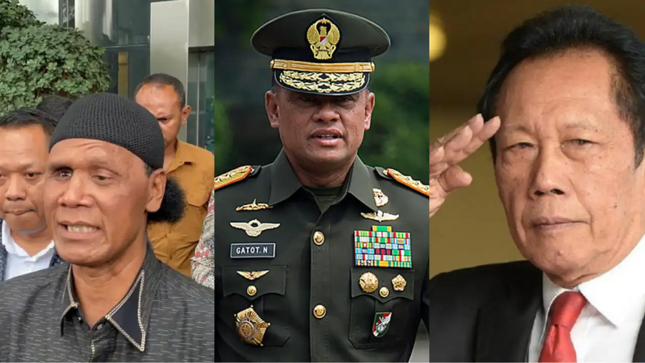 Gatot Nurmantyo (tengah) murka pada Hercules (kiri) usai hinaan terhadap Sutiyoso (kanan) yang disebut mulutnya bau tanah. Foto: Repro Liputan6/Tribunnews.