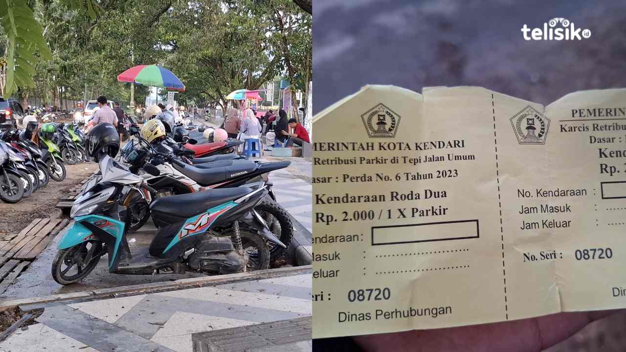 Sejumlah sepeda motor masih terparkir di bahu jalan sekitar Mall The Park Kendari, Jumat (2/5/2025). Foto: Erni Yanti/ Telisik