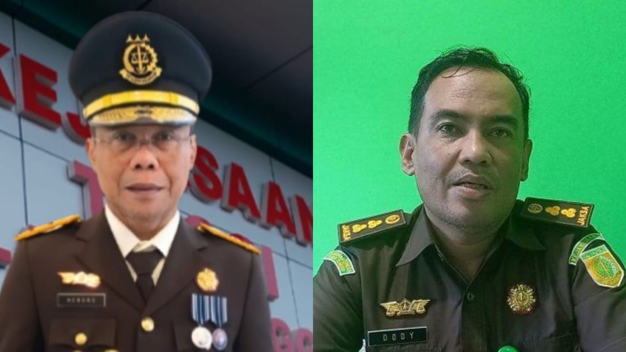 Kepala Kejati Sultra sebelumnya, Hendro Dewanto, (Kiri) dan Kasi Penerangan Hukum Kejati Sultra, Dody. Foto:Ist.
