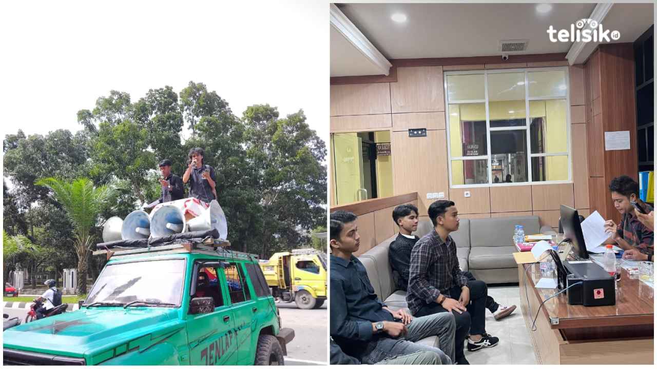 Ketua Umum Parlemen Jalanan Sultra, Abdul Haris Nurdin, bersama rekan-rekan saat menyambangi Mapolda Sultra, Rabu (14/5/2025). Foto: Hamlin/Telisik