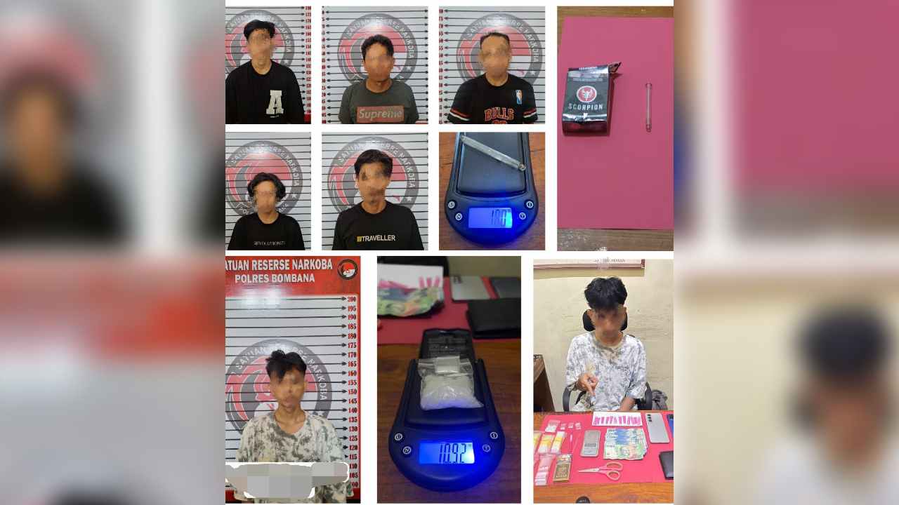 Para tersangka dan beberapa barang bukti yang telah diamankan oleh Polres Bombana. Foto: Ist