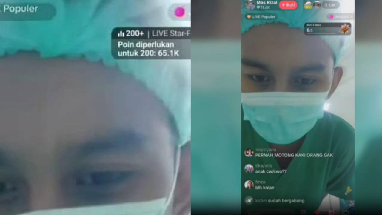 Dua nakes di Jombang live TikTok saat operasi persalinan berlangsung. Foto: Screenshot video.
