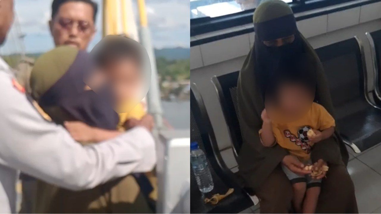 Wanita coba bunuh diri di Jembatan Teluk Kendari, sambil menangis tersedu-sedu. Foto: Screenshot video.
