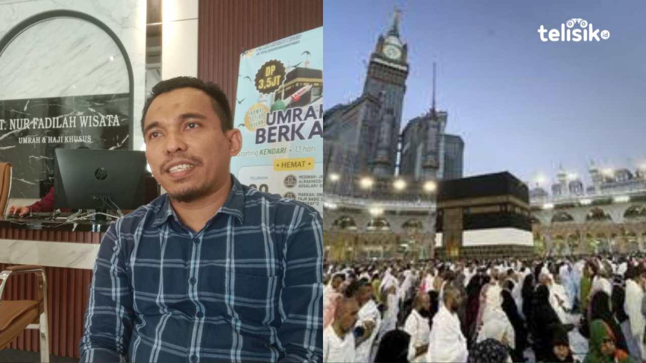 Direktur PT Nur Fadila Wisata, Muh. Suwardi saat diwawancara (kiri) dan ilustrasi jemaah haji. Foto: Hamlin/Telisik/Ist.
