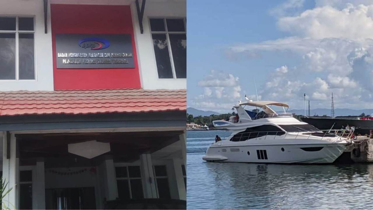 Kantor BPKP Perwakilan Sultra (kiri) dan kapal pesiar Azimut 43 Atlantis (kanan). Foto: Ist.