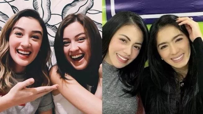 Artis Kimberly Ryder dan adiknya (kiri) dan Angel Karamoy bersama Kezia (kanan) sering dikira kembar. Foto: Repro suara.com