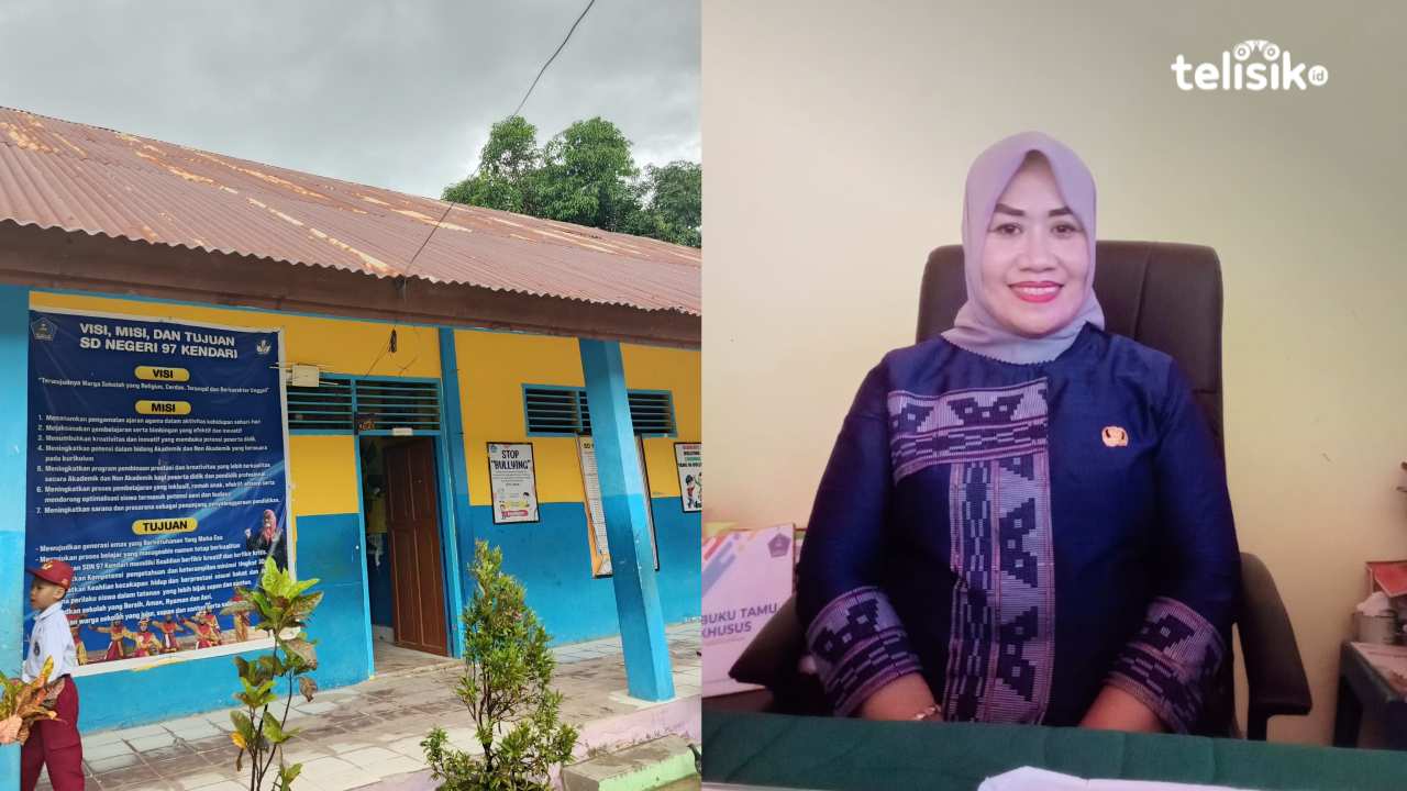 Kepala SDN 97 Kendari, Nur Aida, saat diwawancarai di ruangannya, Kamis (17/7/2025). Foto: Gede Suyana Sriski/Telisik