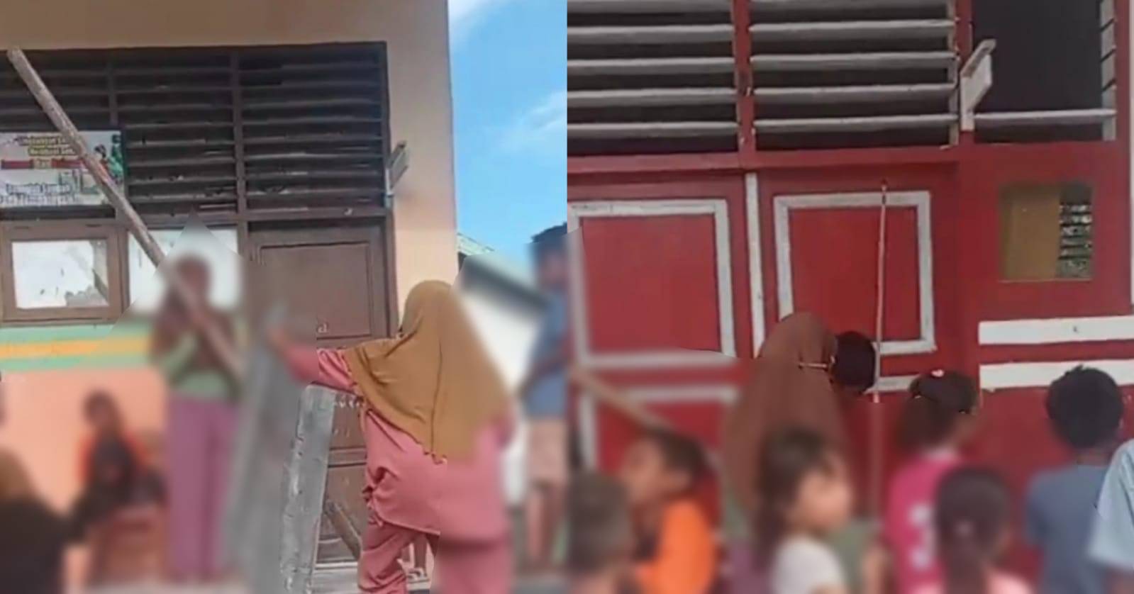 Capture live streaming akun Facebook Reva Reva saat menyiarkan detik-detik penyegelan sejumlah rombel di SDN 1 Watampe, Siompu Barat, Buton Selatan. Foto: Ist.