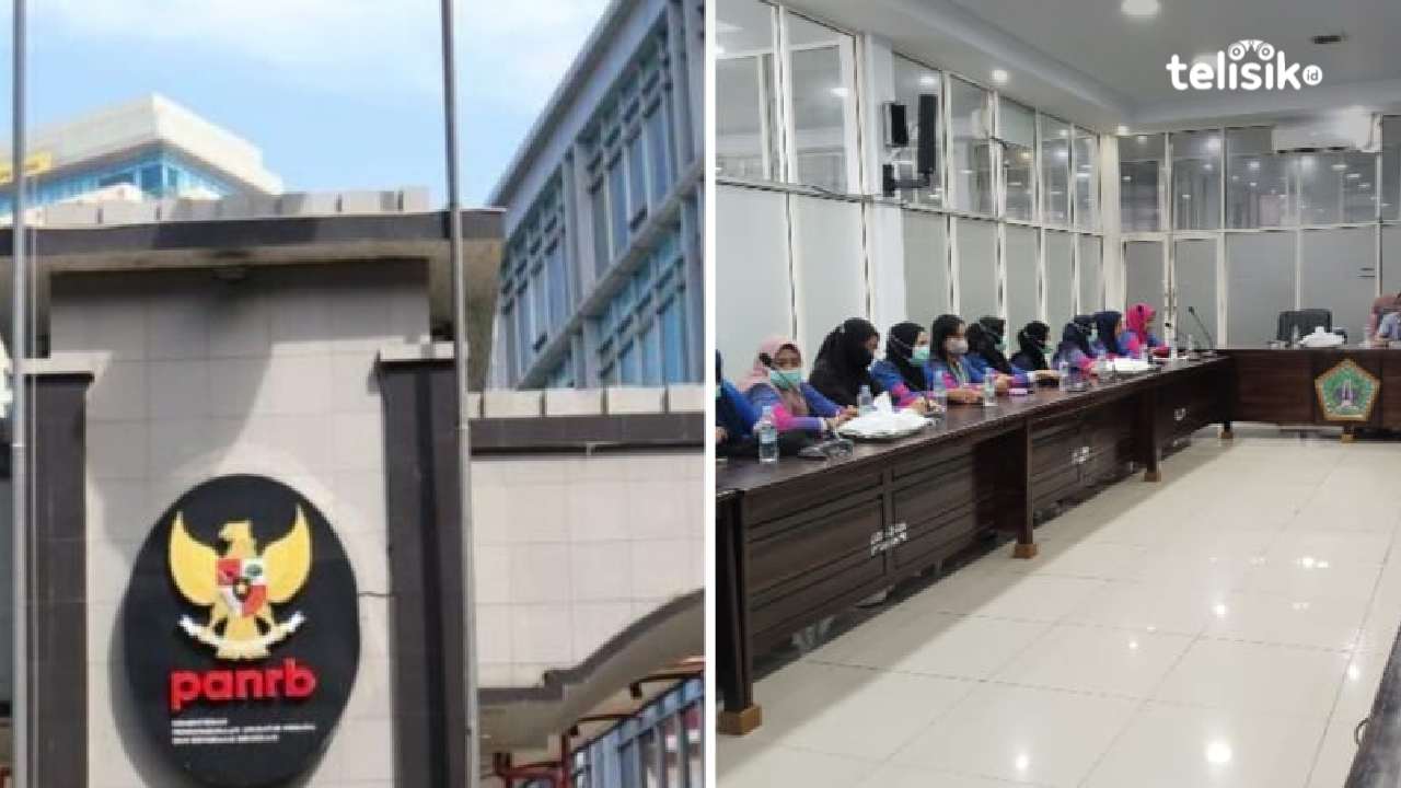  Kantor KemenPAN-RB di Jakarta (kiri), dan 16 honorer nakes Rumah Sakit Djafar Harun Lasusua saat mengadu ke Komisi I DPRD Kolaka Utara beberapa waktu lalu (kanan). Foto: Ist./Muh. Risal H/Telisik
