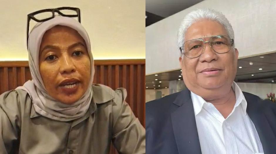 Kuasa hukum tersangka Waode Kanufia Diki, Aqidatul Awami (kiri) menyebut eks Gubernur Ali Mazi (kanan) dalam aliran dana korupsi anggaran BBM dan pelumas Kantor Penghubung Sulawesi Tenggara di Jakarta. Foto: Ist.
