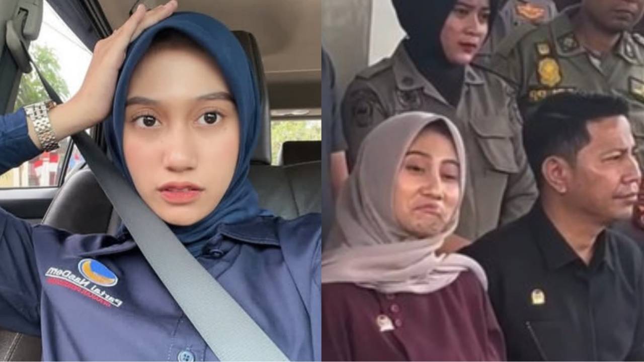 Gestur bibir Dheninda Chaerunnisa saat demo DPRD viral, disebut mengejek orator aksi PPPK. Foto: Instagram@dinnychareunnisa